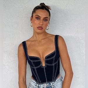 NWT Deep V Neck Corset Crop Top